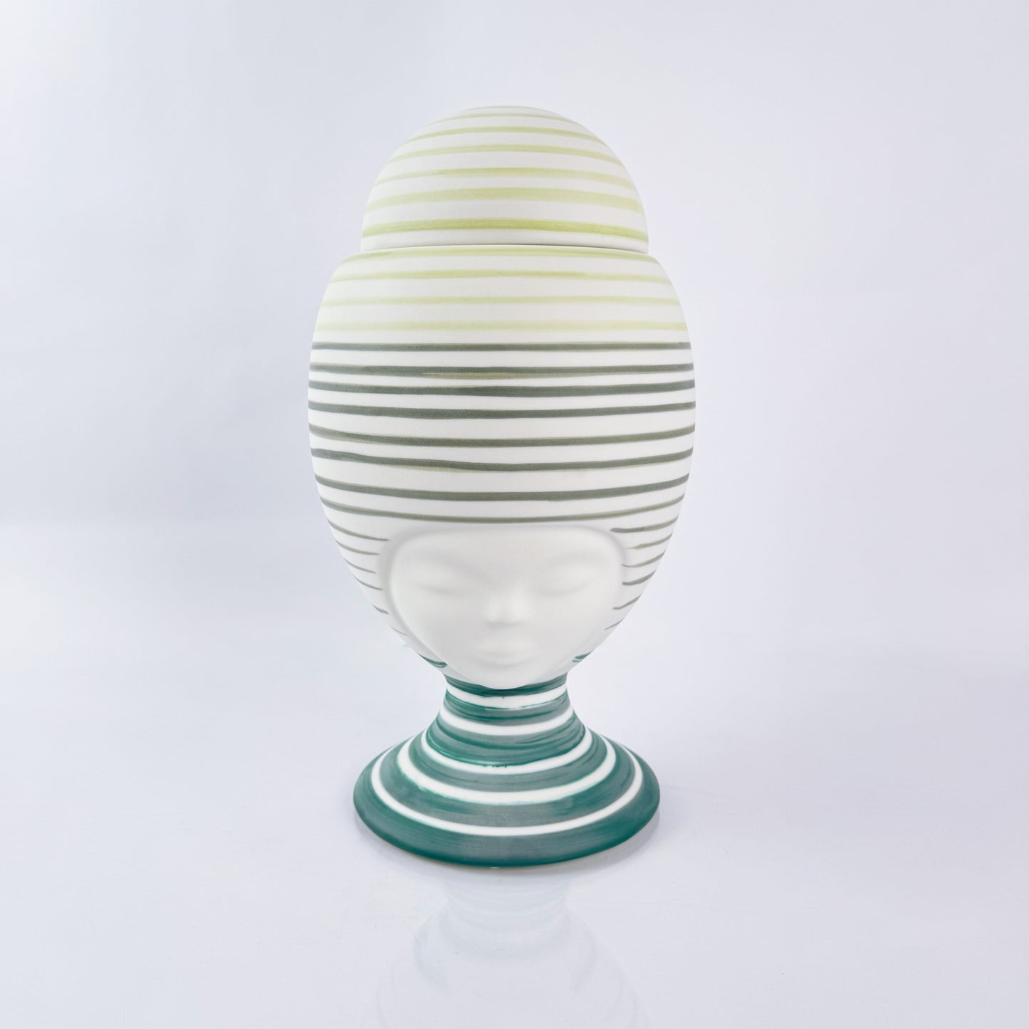 Sister Helen Rainbow Vase in Satin White with Green Details