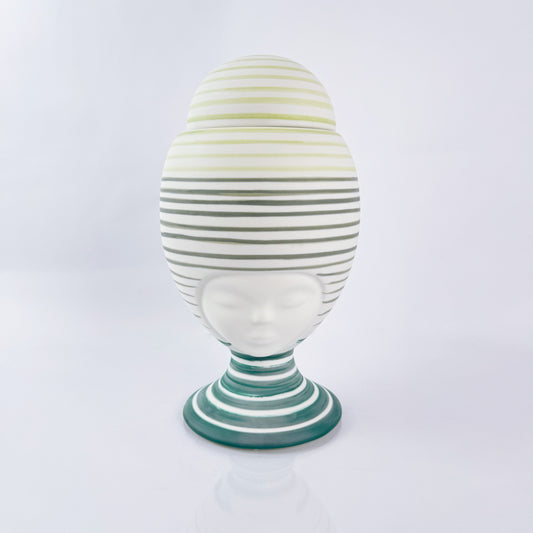 Sister Helen Rainbow Vase in Satin White with Green Details