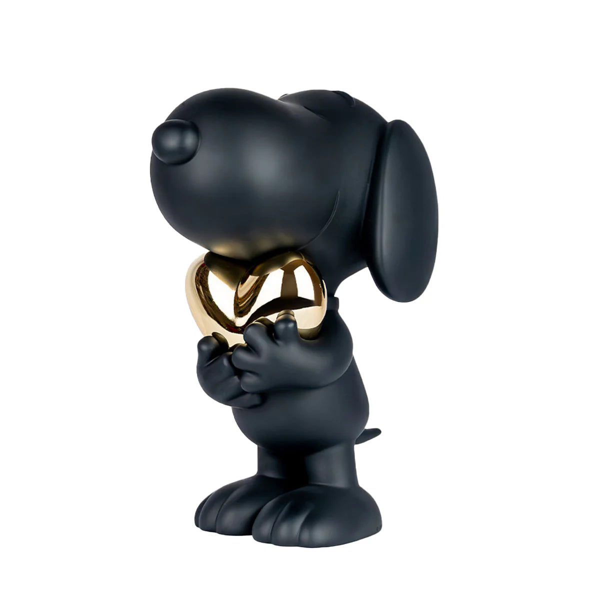 Snoopy Heart Sculpture in Matte Black with a Gold Heart