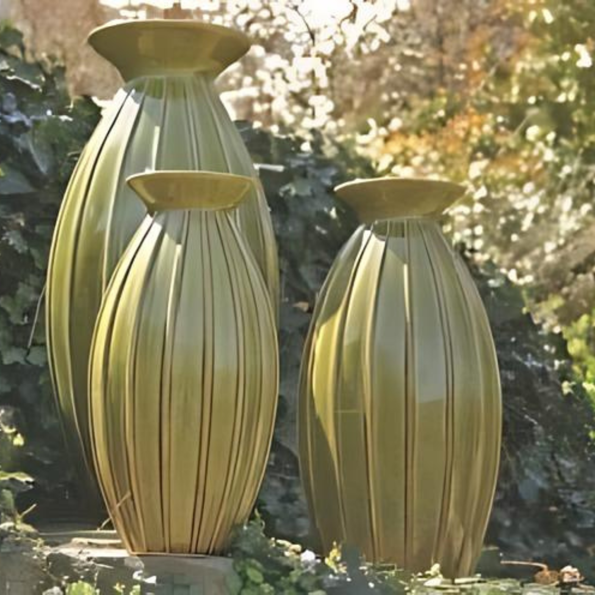 28" High Ribbed Vase-Green