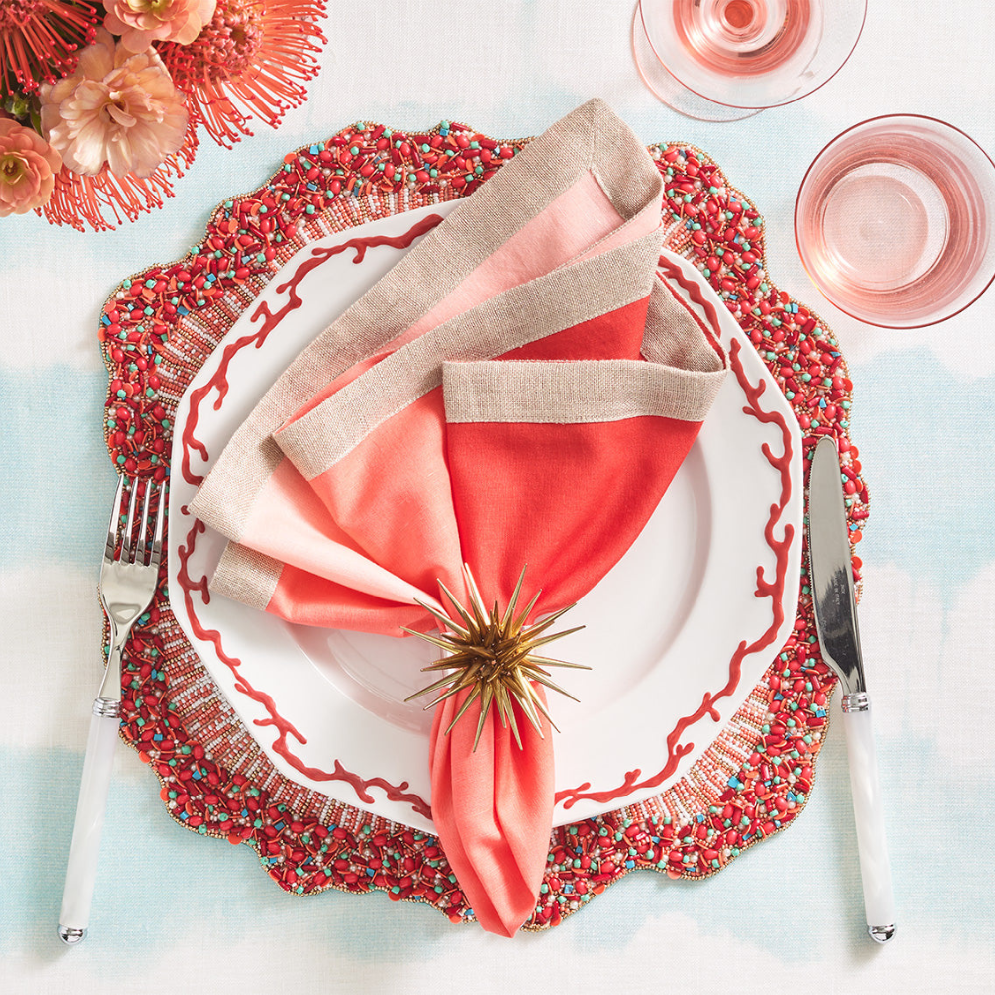 Dip Dye Napkin in Coral & Salmon - Set of 4