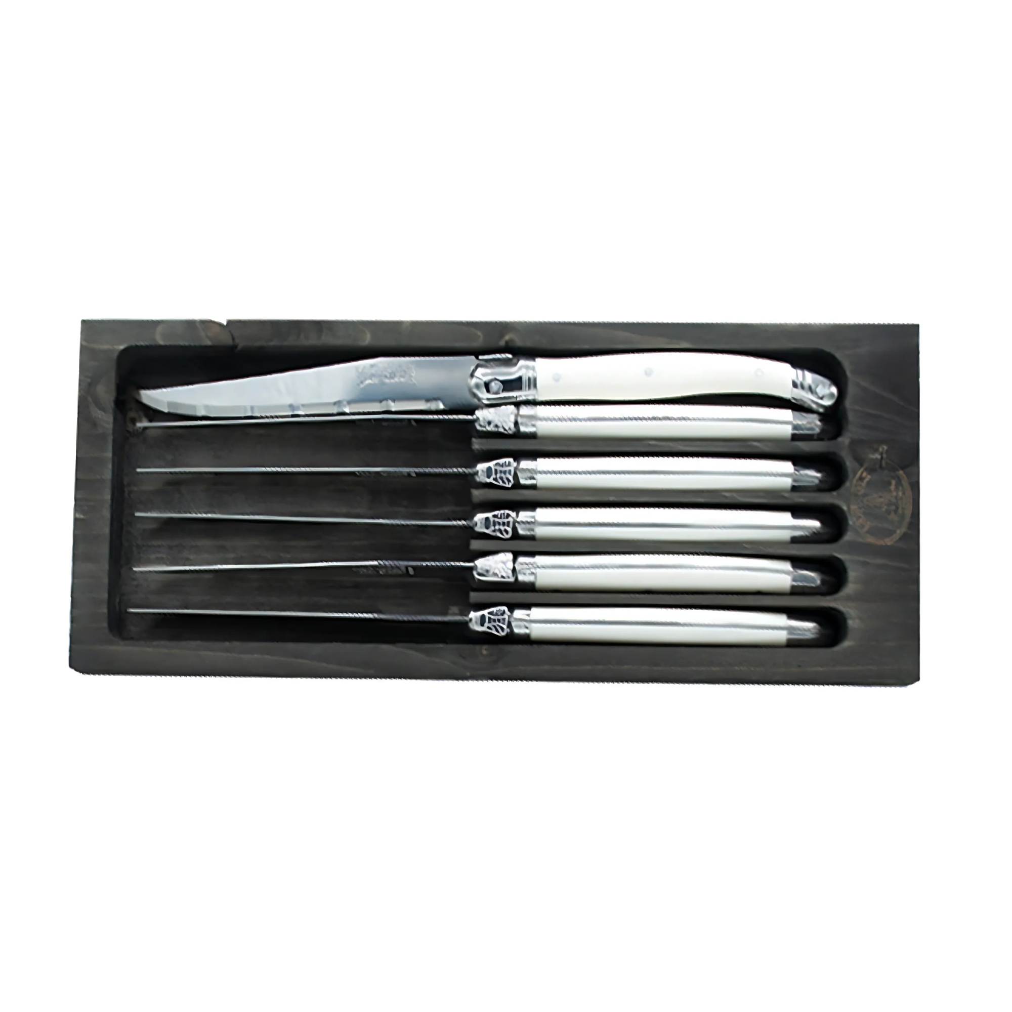 Laguiole by Jean Dubost 6 Steak Knives with White Handles