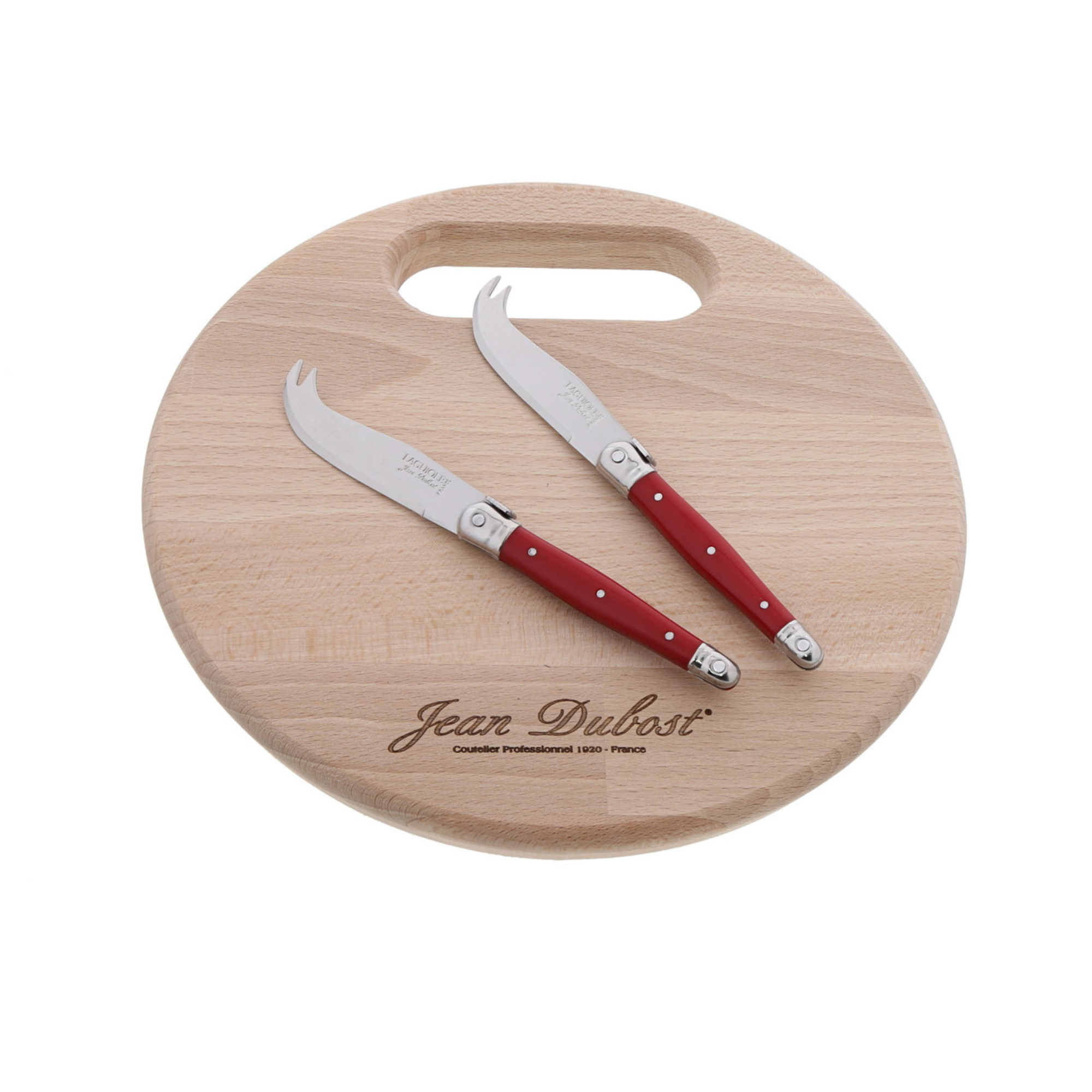 Laguiole by Jean Dubost 2-Piece Red Cheese Set with Round Board