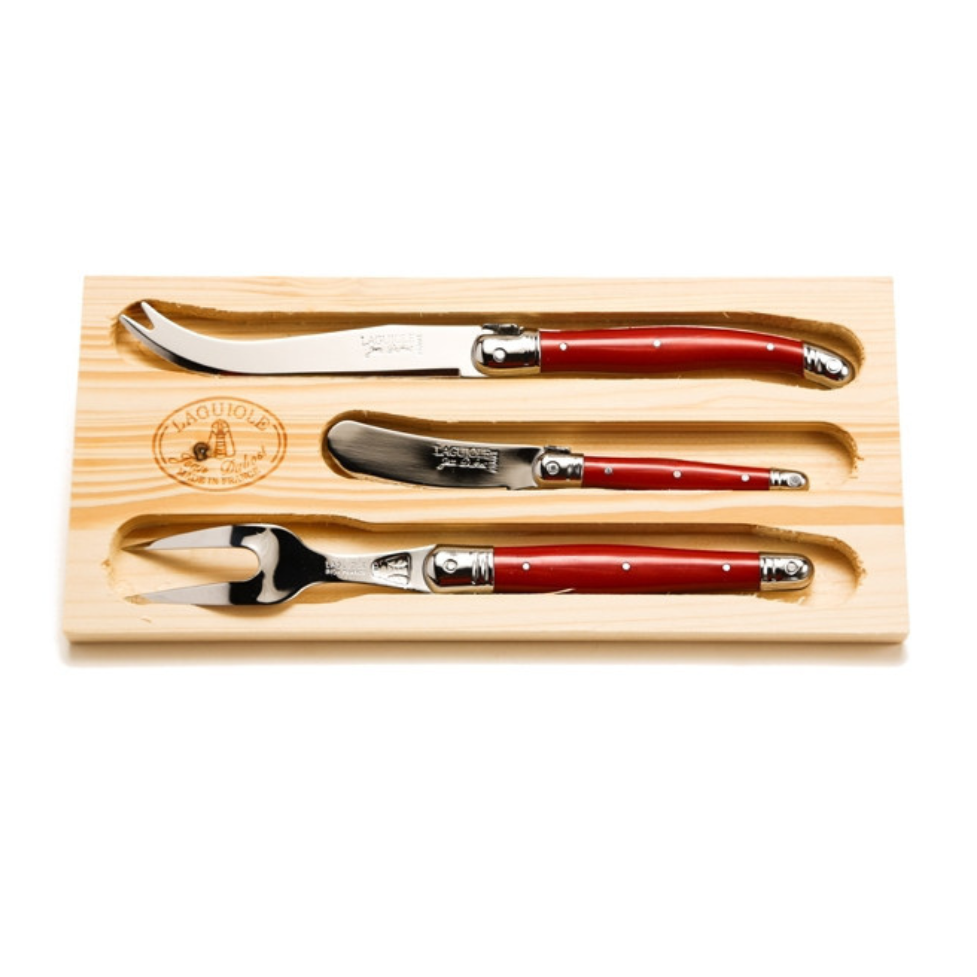 Laguiole by Jean Dubost 3-Piece Cheese Set with Red Handles