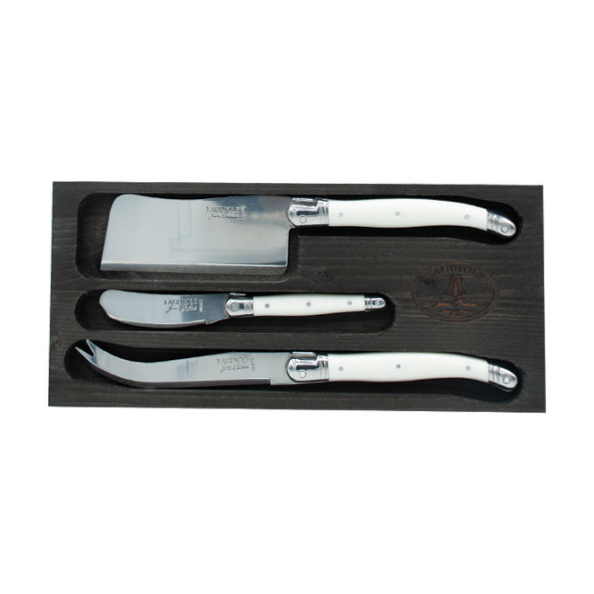 Laguiole by Jean Dubost 3-Piece Cheese Set with White Handles