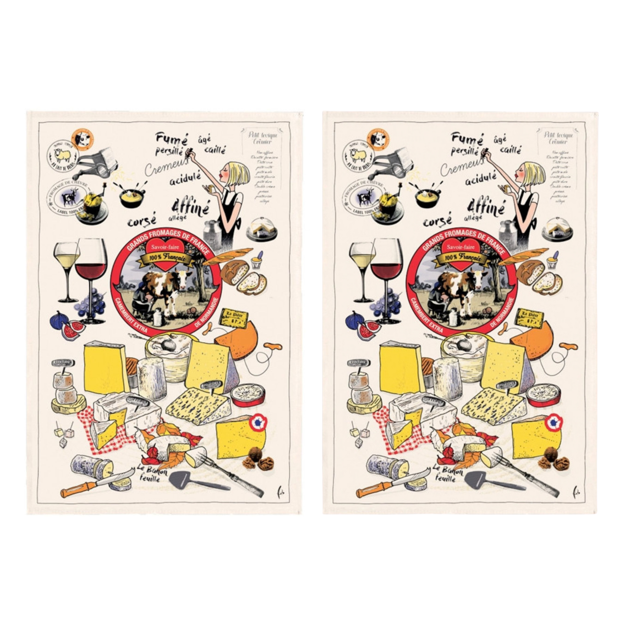 Torchons & Bouchons Cheese Party Tea Towel - Set of 2