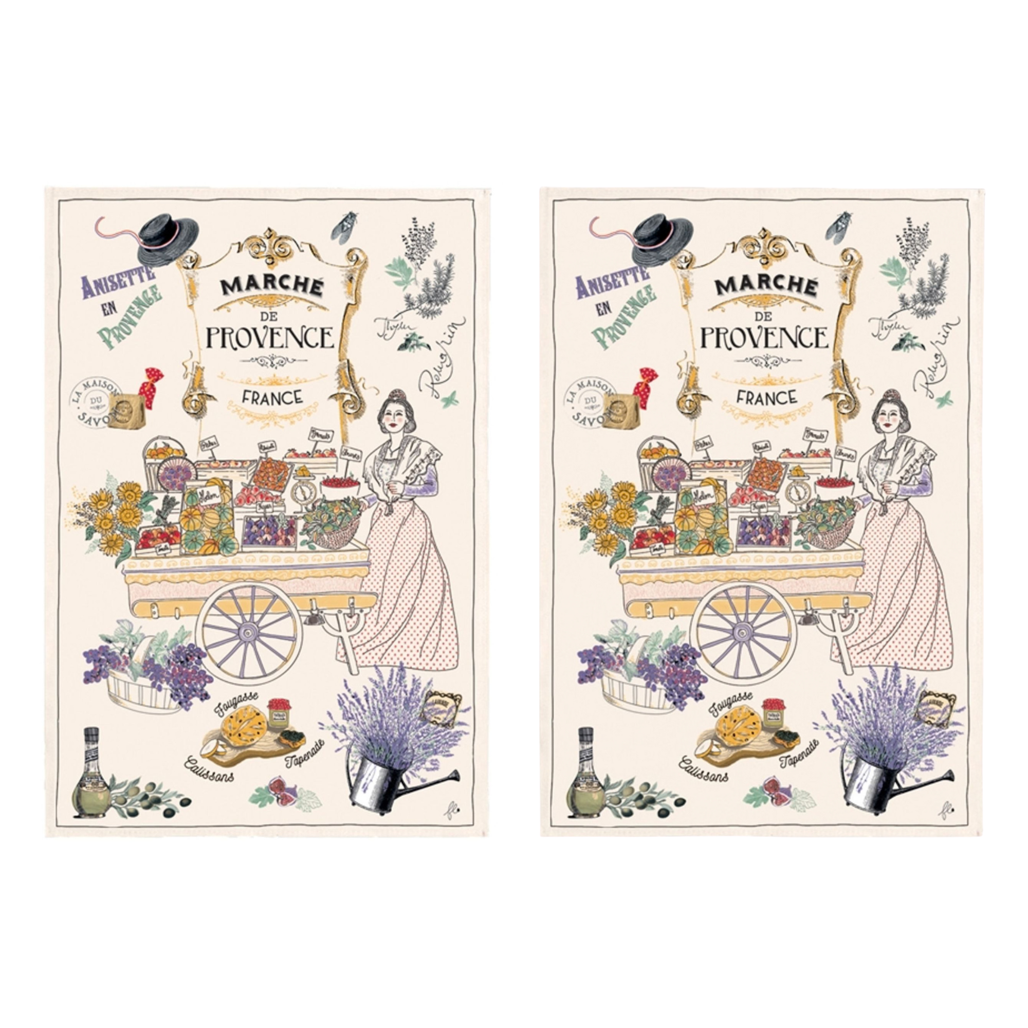 Torchons & Bouchons Provence Market Tea Towel - Set of 2