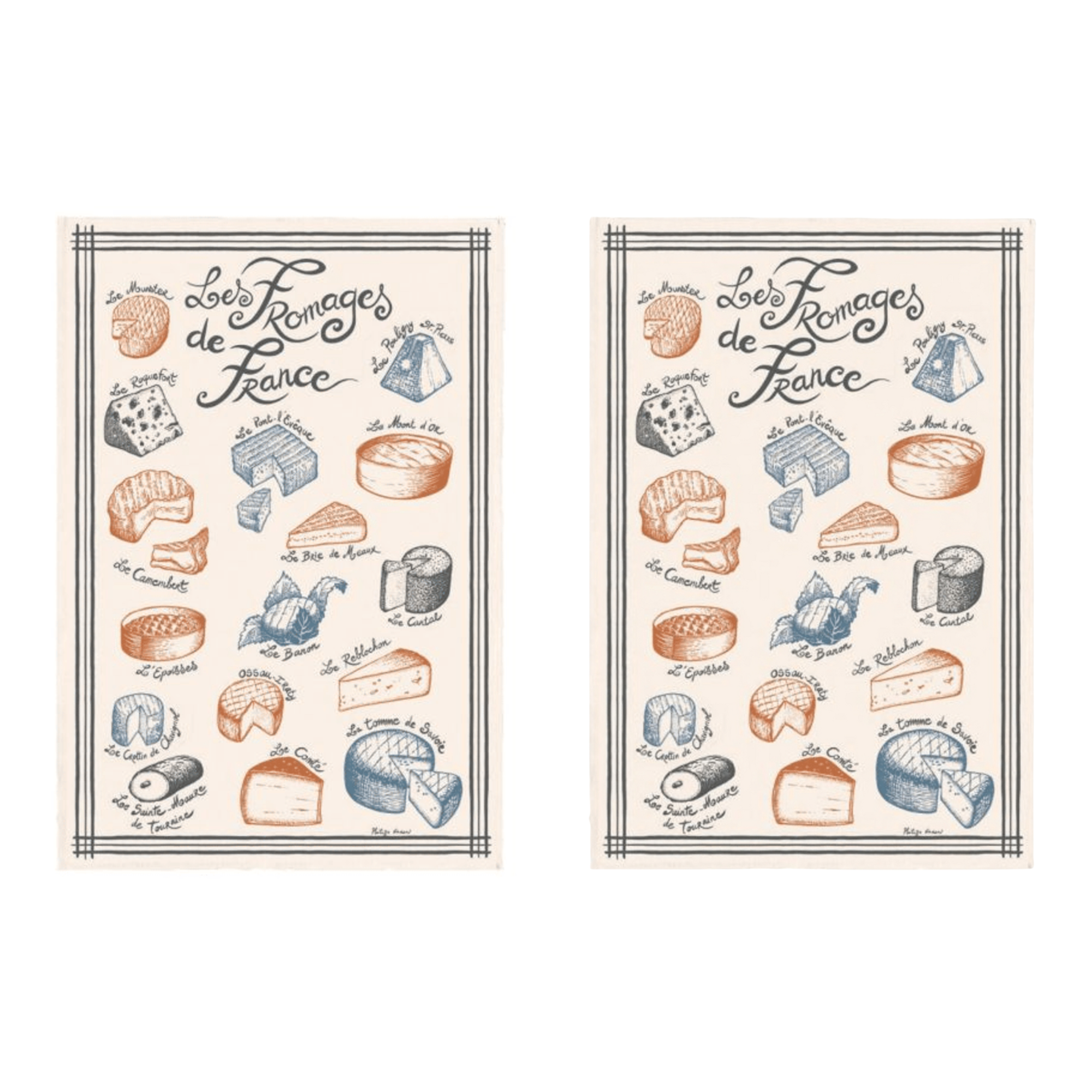 Torchons & Bouchons Les Fromages De France Tea Towel - Set of 2