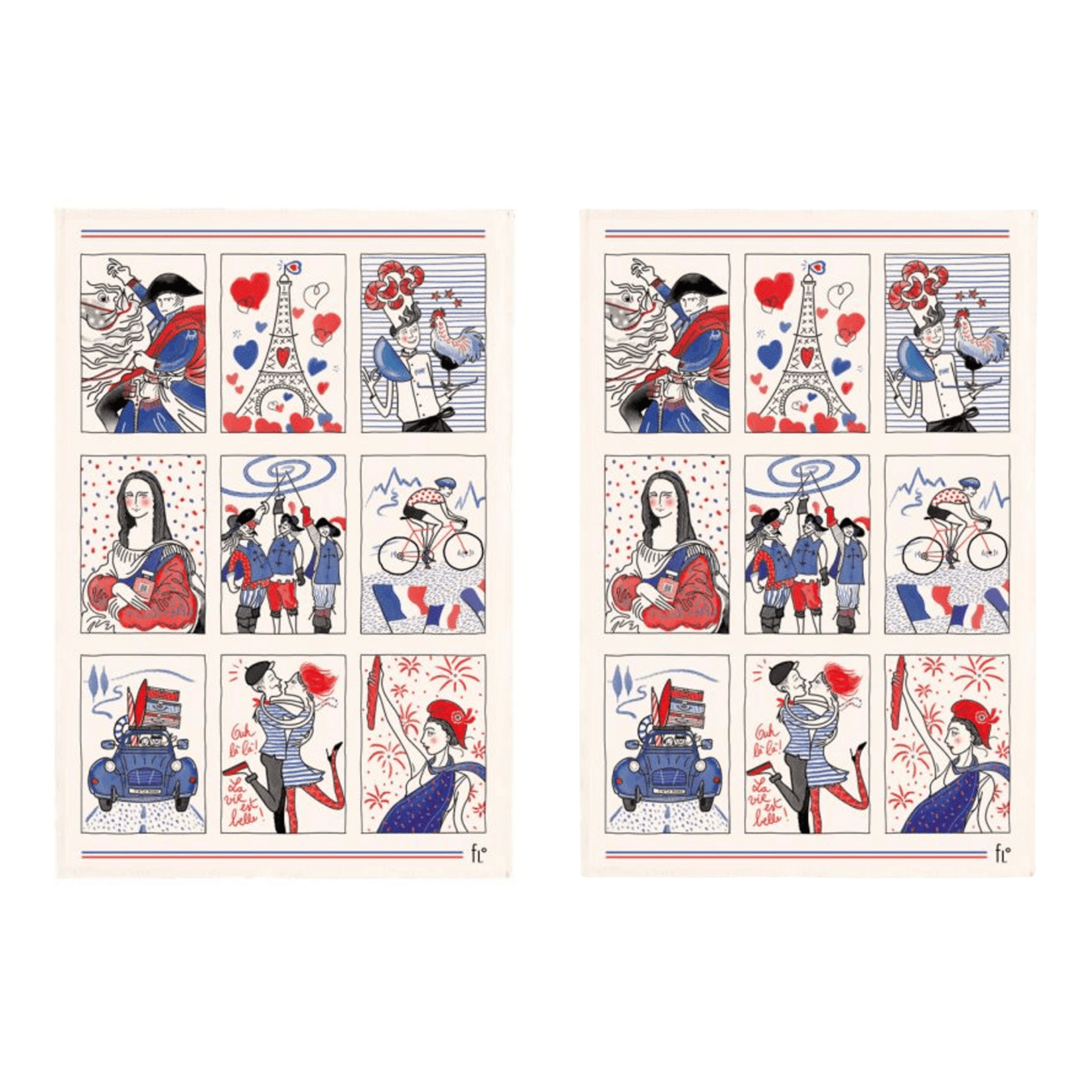Torchons & Bouchons French Symbols Tea Towel - Set of 2