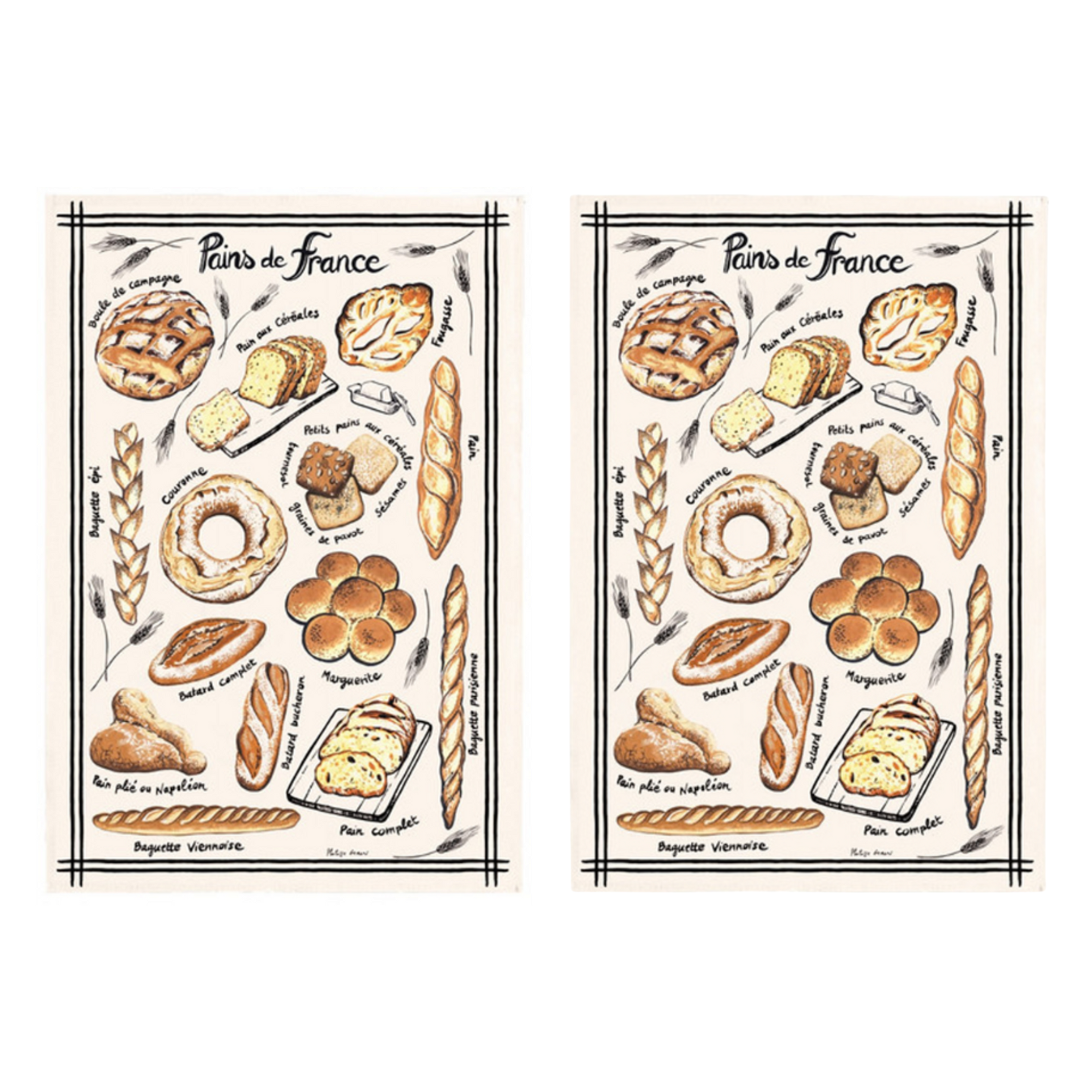 Torchons & Bouchons Pains de France Tea Towel - Set of 2
