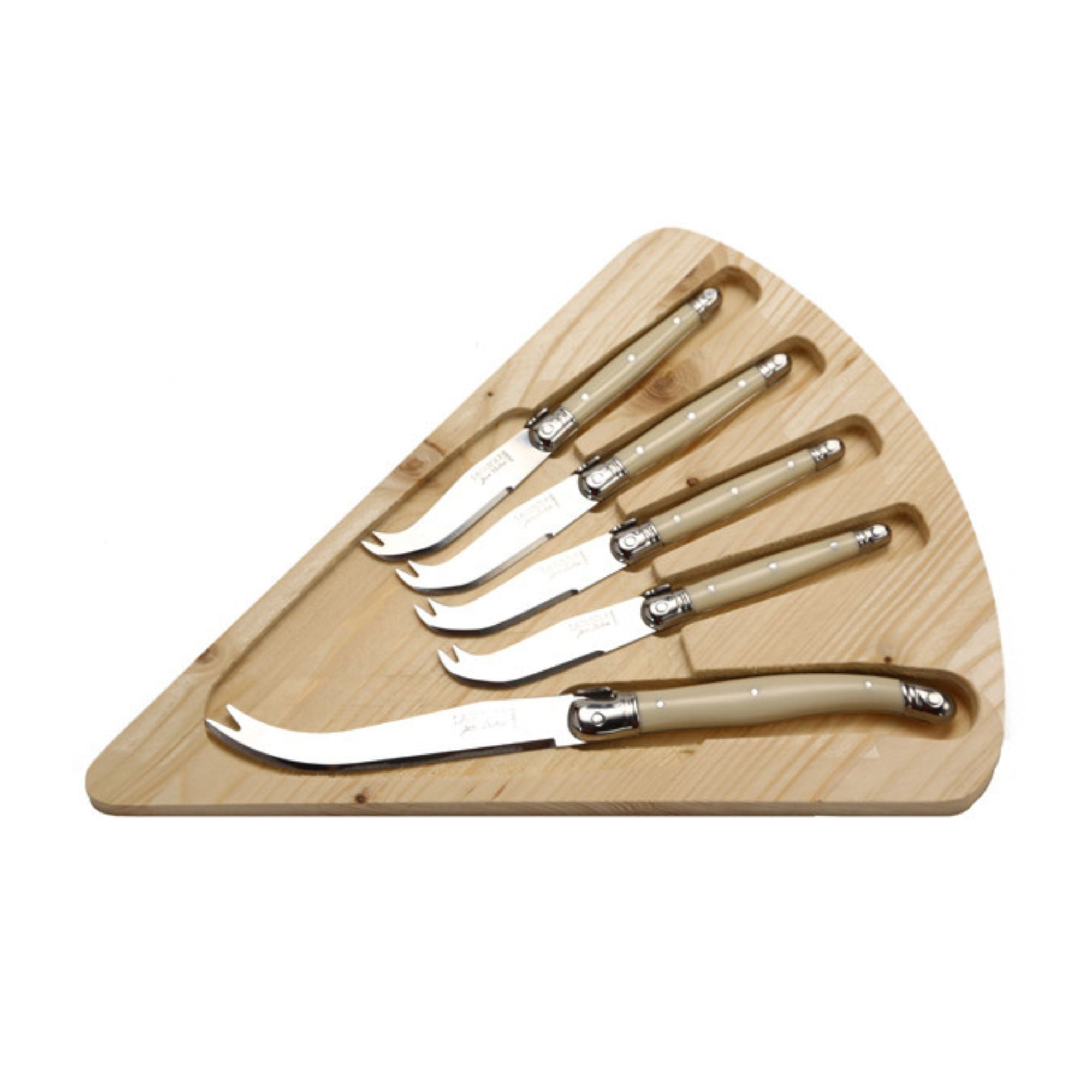 Laguiole by Jean Dubost Cheese Set with 5 Ivory Cheese Knives & Cheese Board