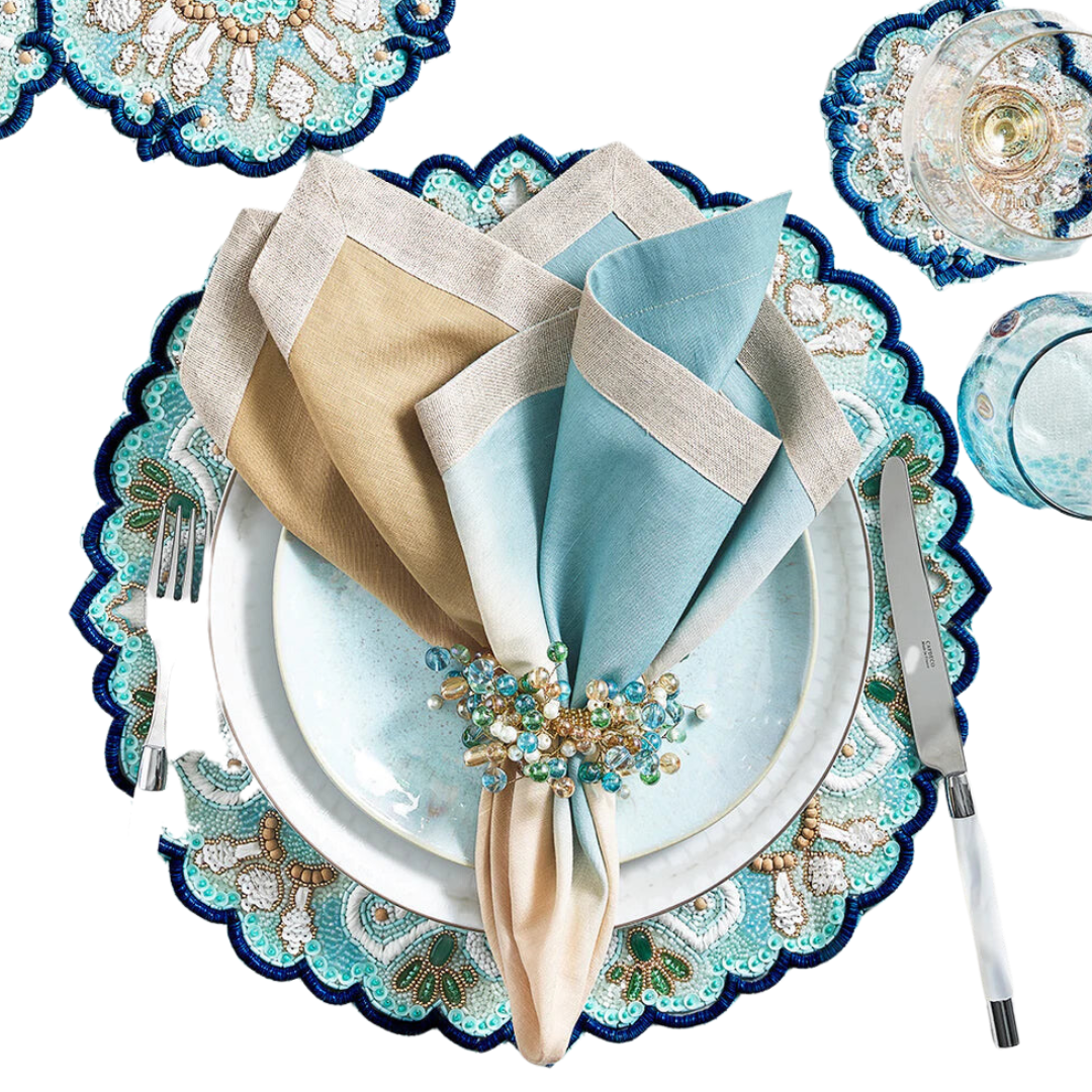 Dip Dye Napkin in Natural & Seafoam - Set of 4