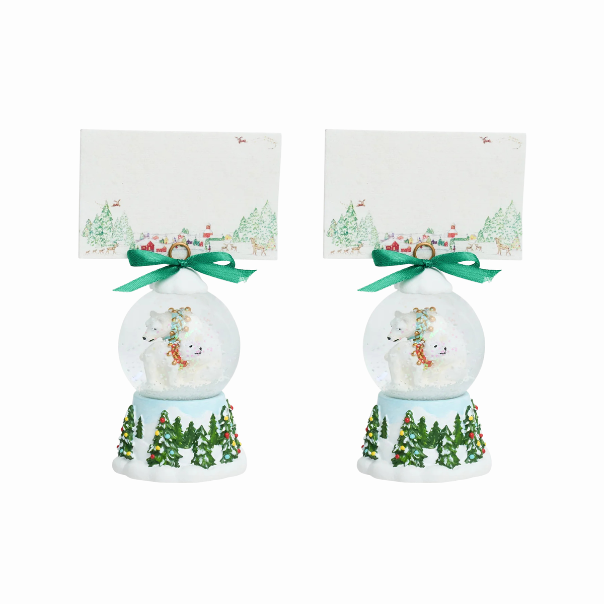 Berry & Thread North Pole Polar Bear Snow Globe Place Card Holder - Set of 2