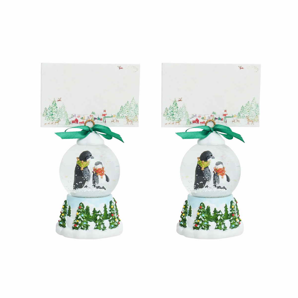 Berry & Thread North Pole Penguin Snow Globe Place Card Holder - Set of 2