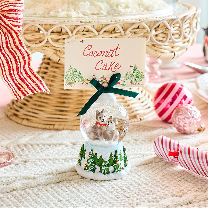 Berry & Thread North Pole Reindeer Snow Globe Place Card Holder - Set of 2