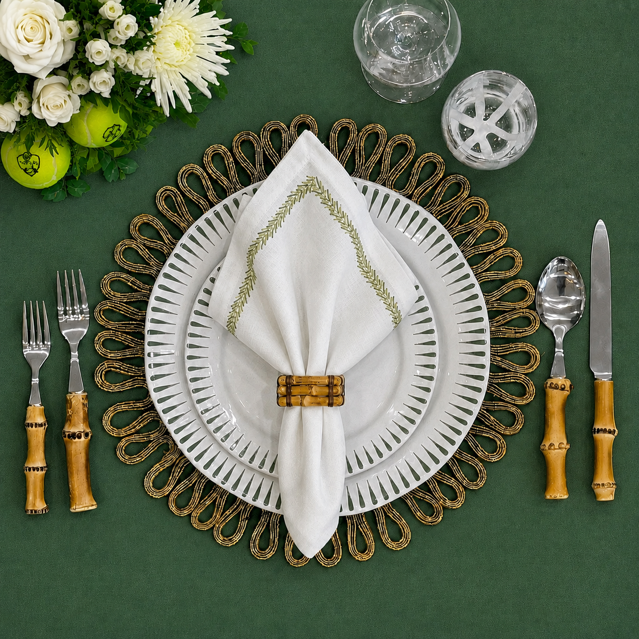 Sitio Stripe Basil Dinnerware Collection - Set of 4