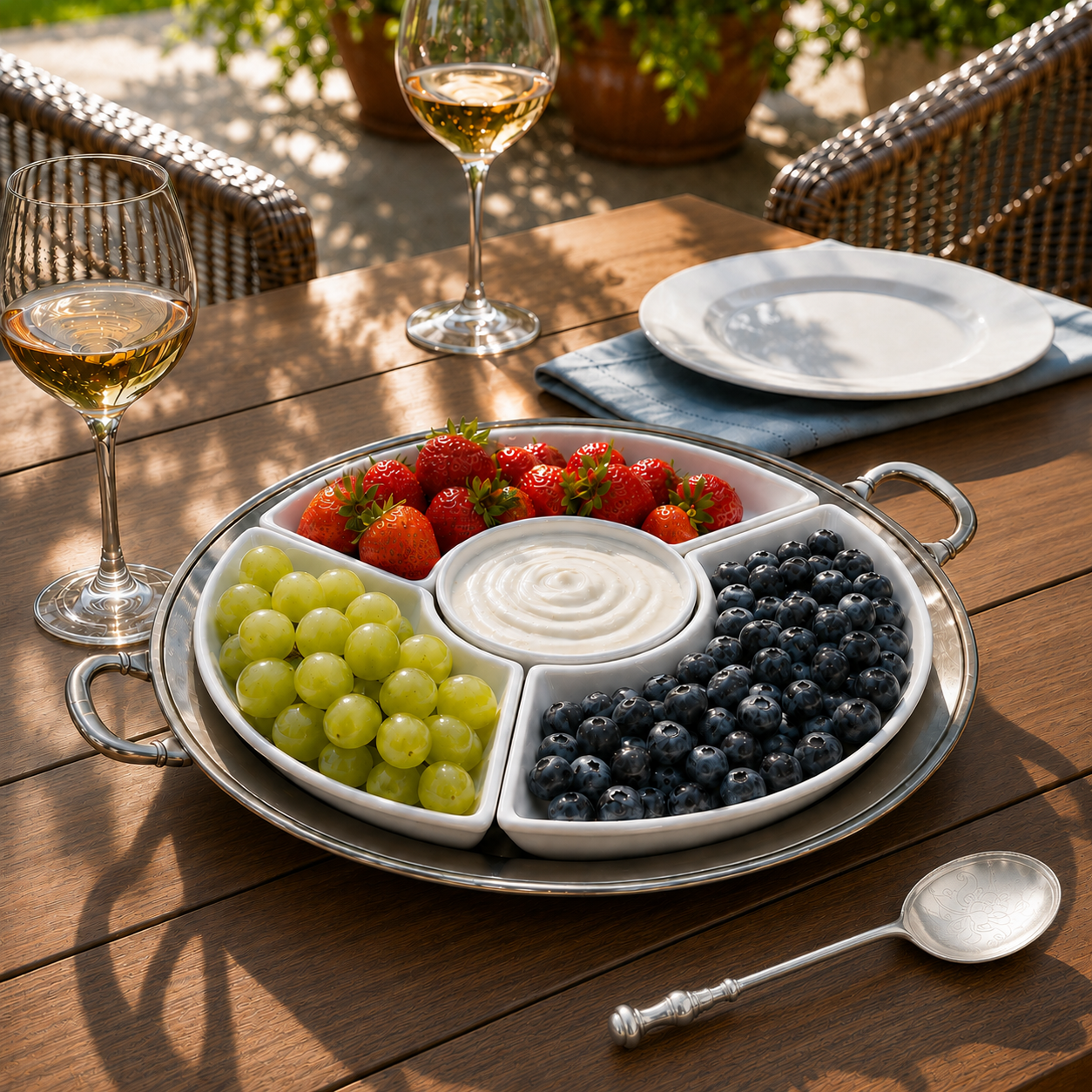 Convivio Round Sectional Platter & Pewter Cavalier Spoon Bundle