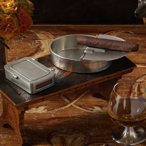 Pewter Oval Lidded Cigar Ashtray