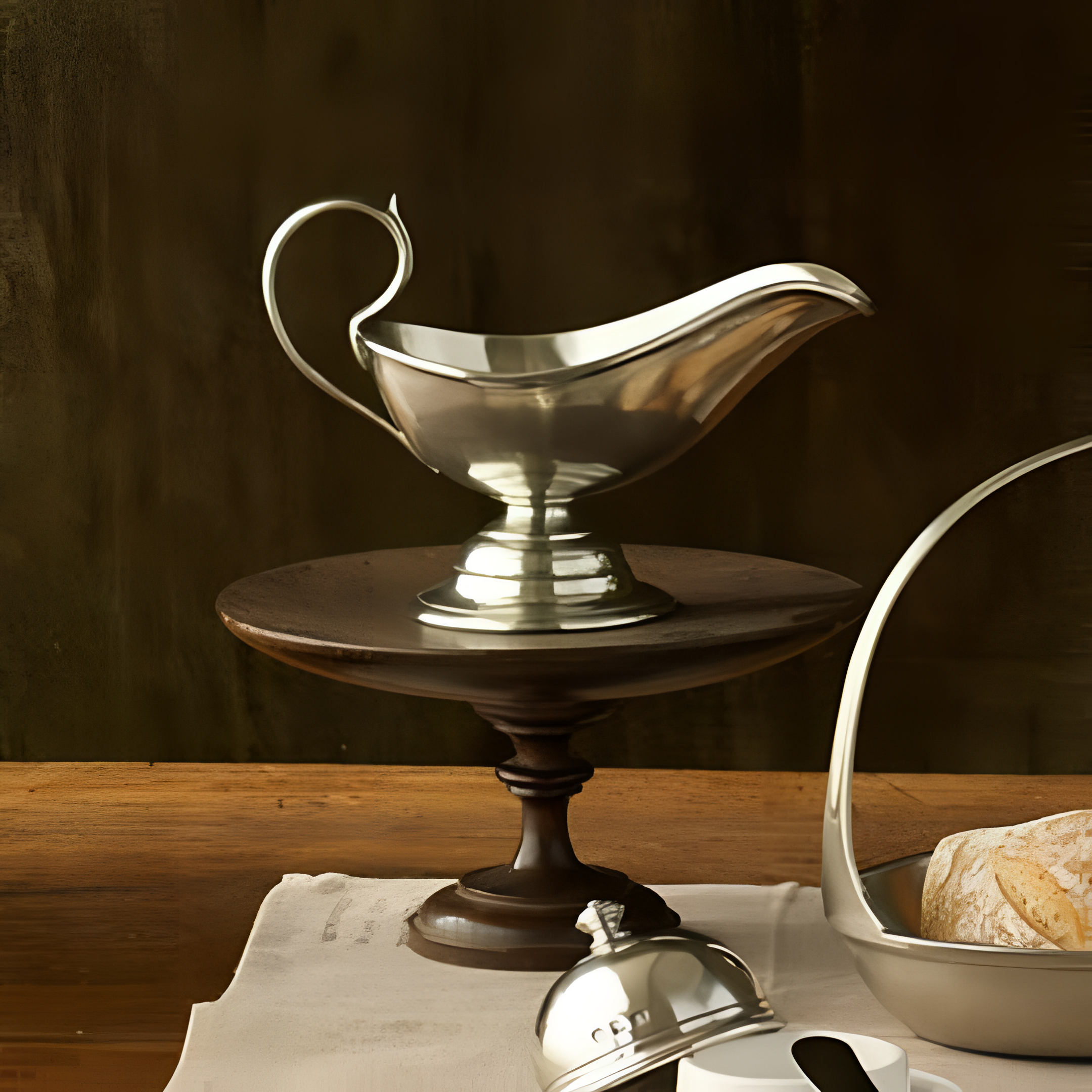 Pewter Gravy Boat & Spoon