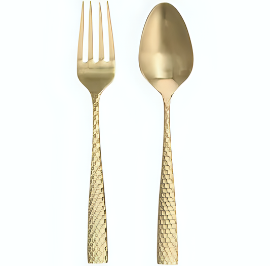 Lucca Faceted Gold Serving Spoon & Fork