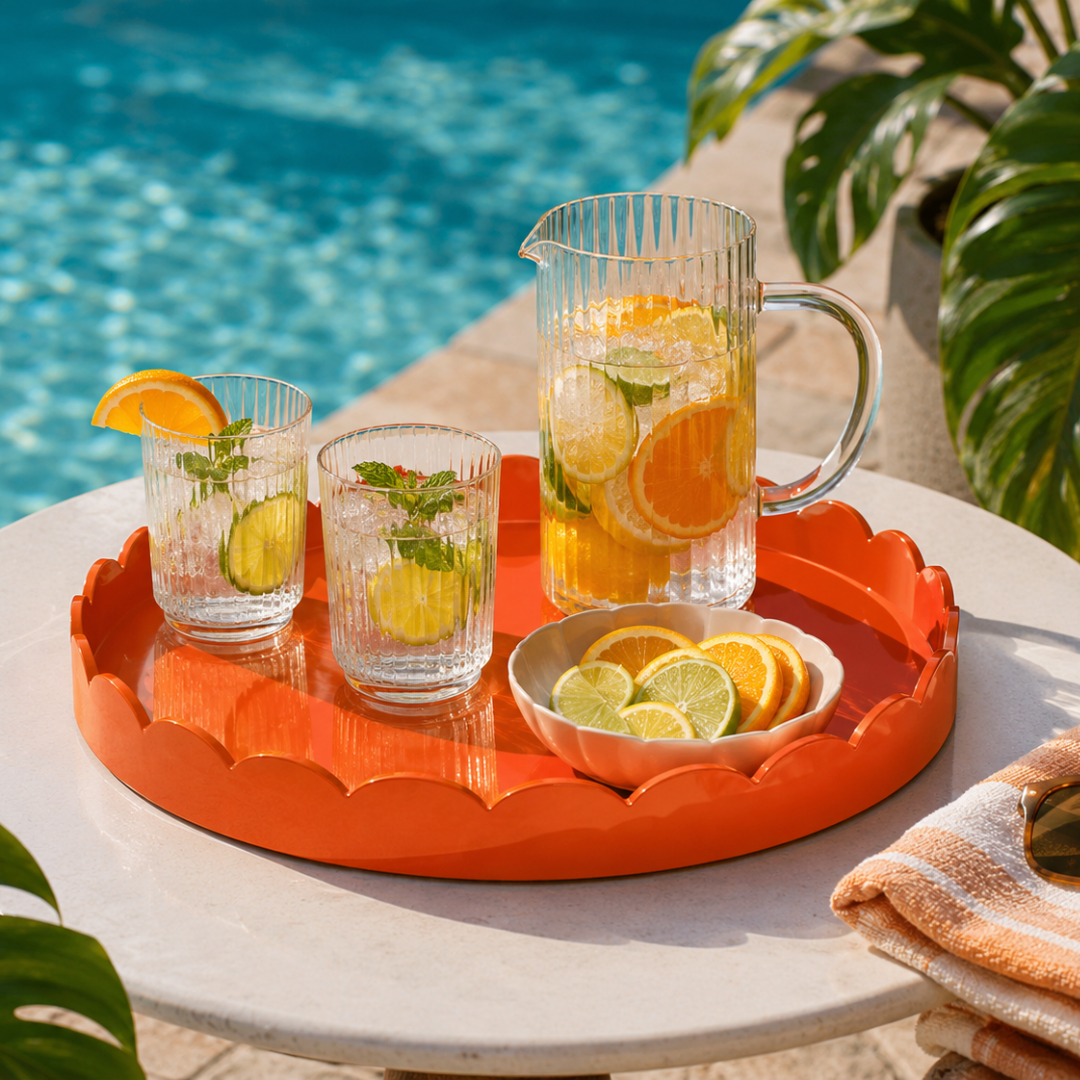 Orange Round Large Lacquered Scallop Tray