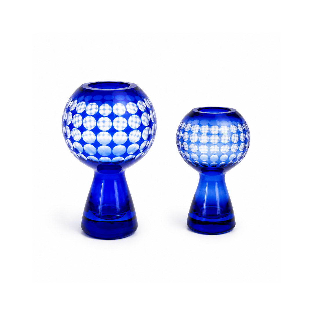 Vintage Cobalt Lens-Cut Sphere Vase, c. 1970s