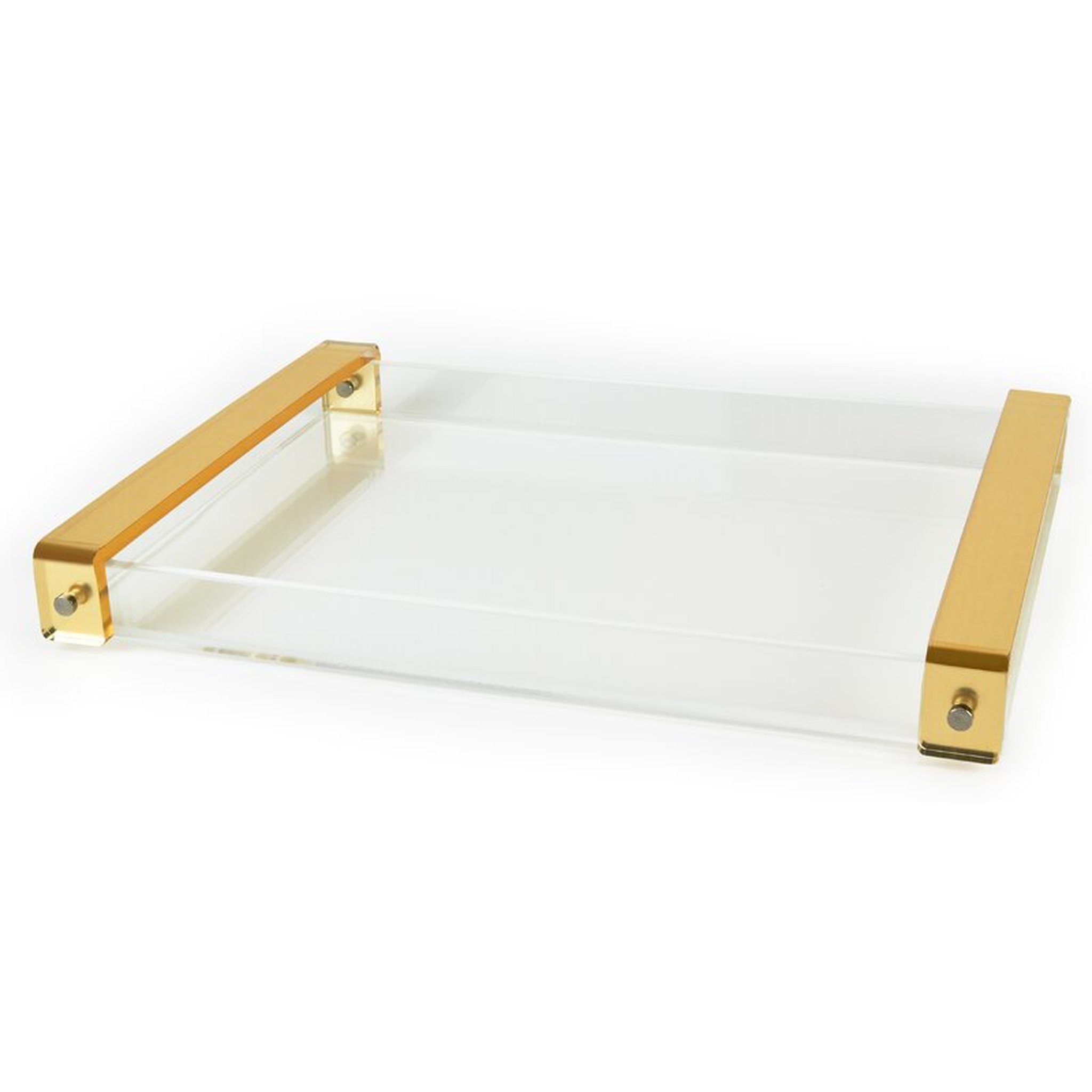 Clear Lucite Tray with Modern Gold Handles