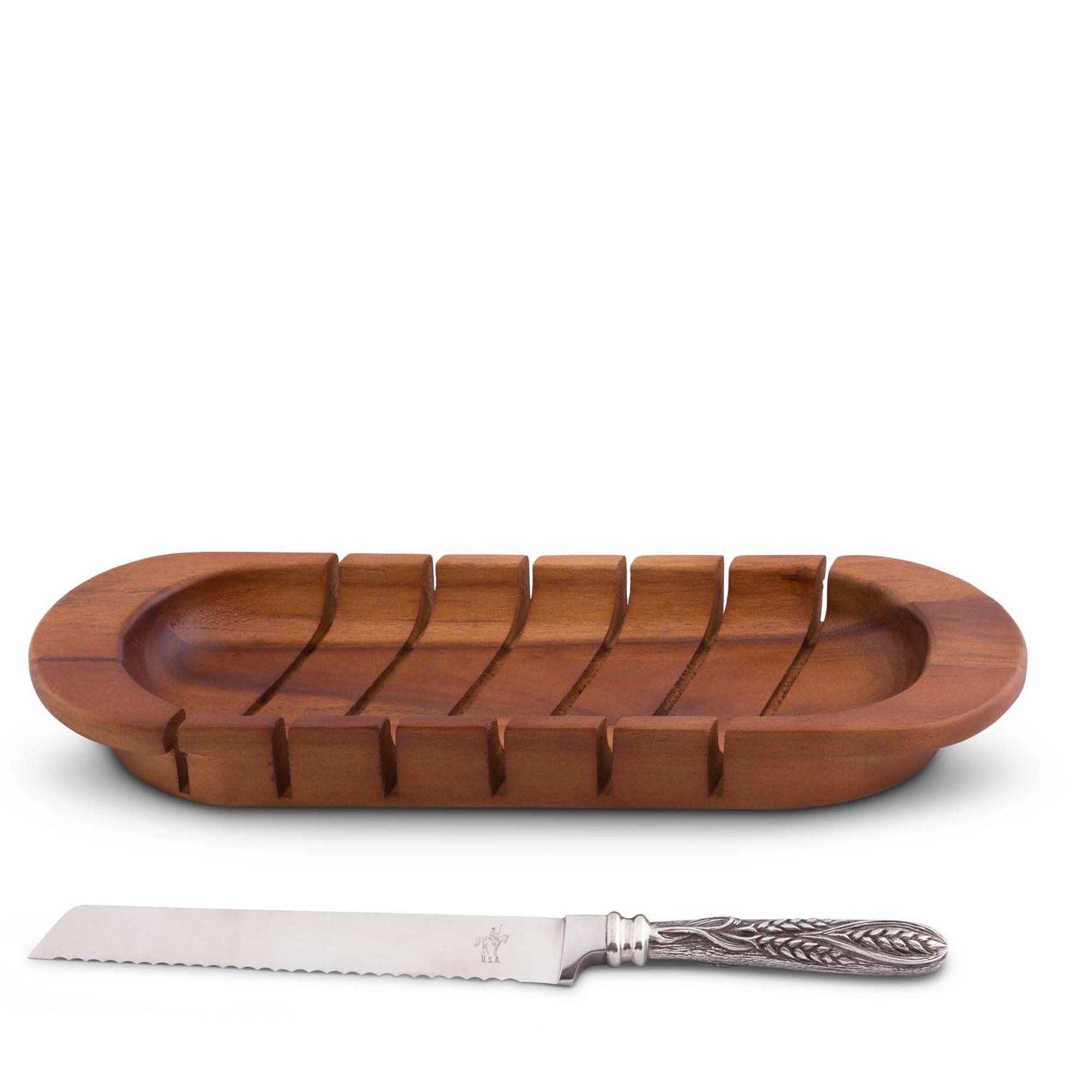 Oval Bread Board With Pewter Wheat Knife