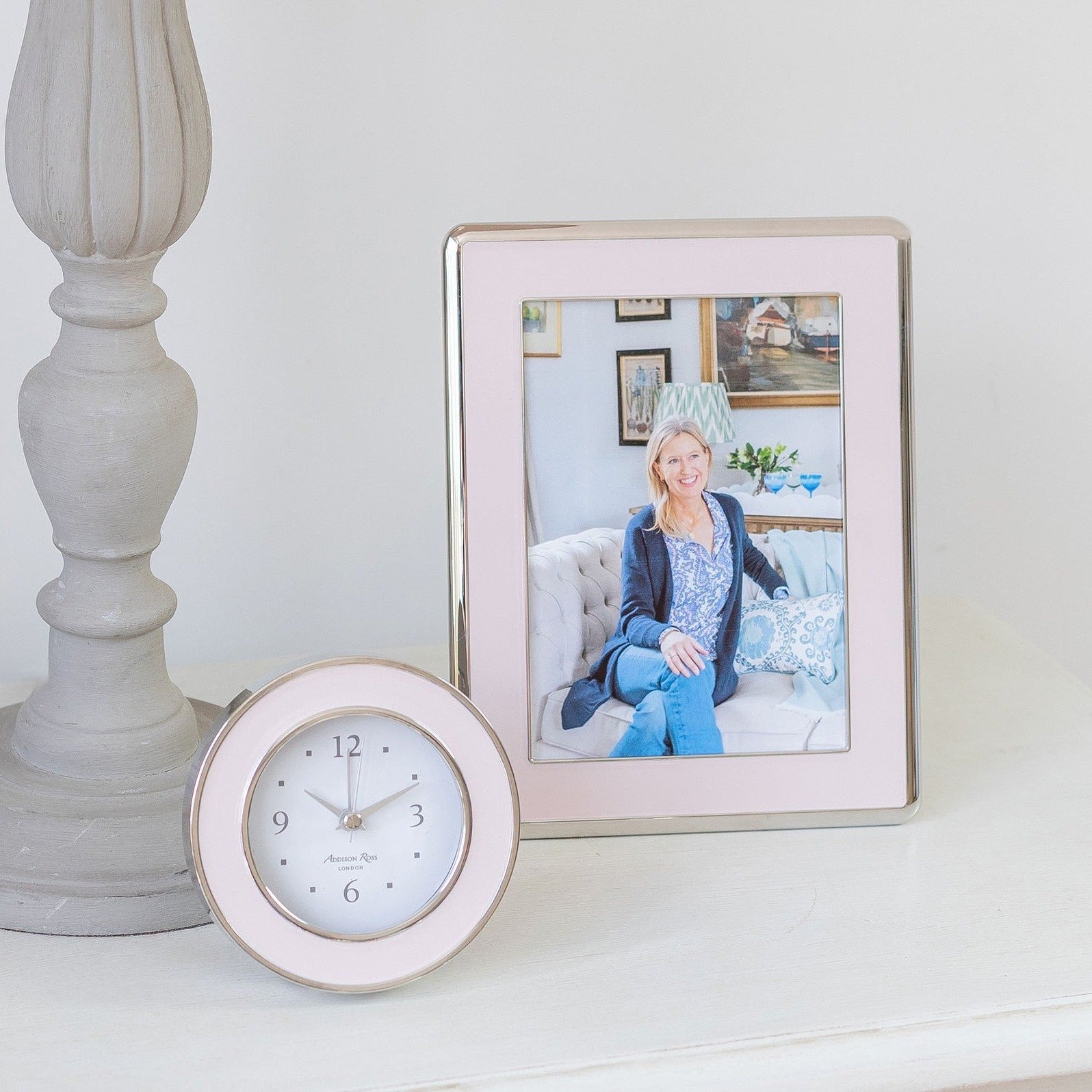 Pale Pink Enamel & Silver Curve Frame