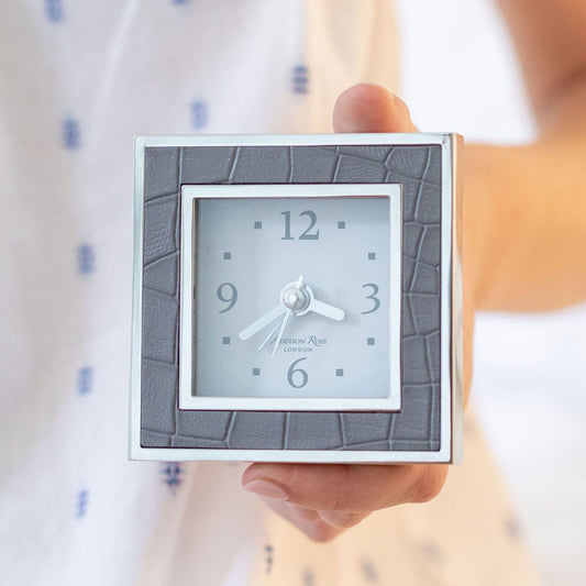 Grey Croc Square Silent Alarm Clock