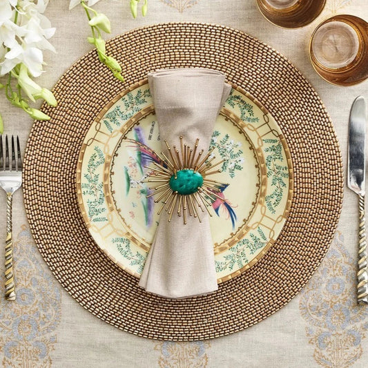 Flare Napkin Ring in Gold & Emerald (Set of 4)