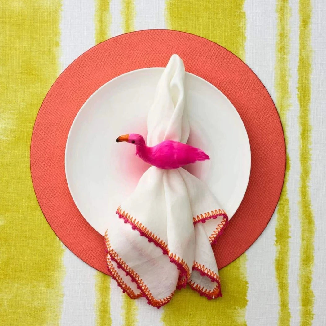 Knotted Edge Napkin in White, Pink & Orange - Set of 4