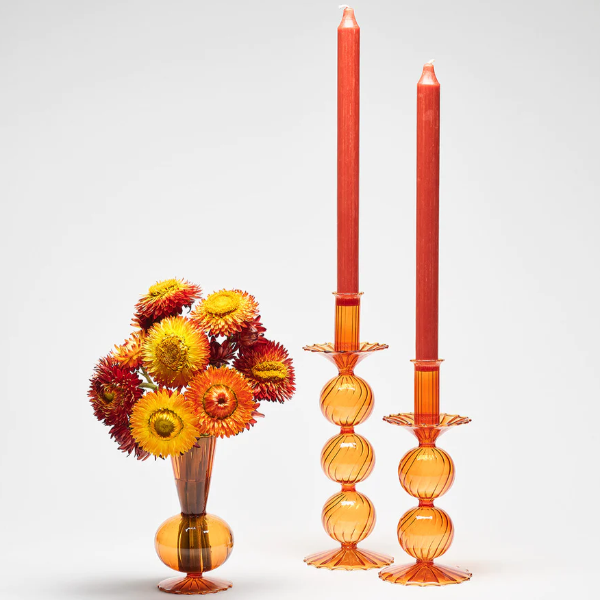 Iris Tall Candle Holder in Amber (Set of 2 in a Box)