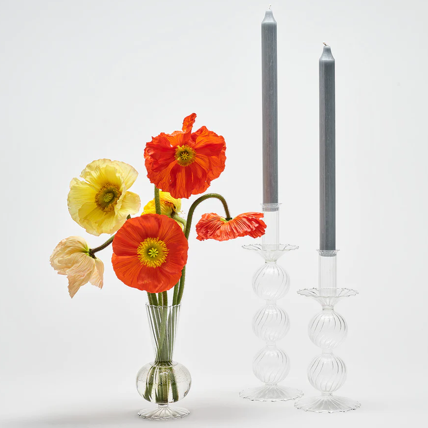 Bella Short Candle Holder in Clear - Set of 2