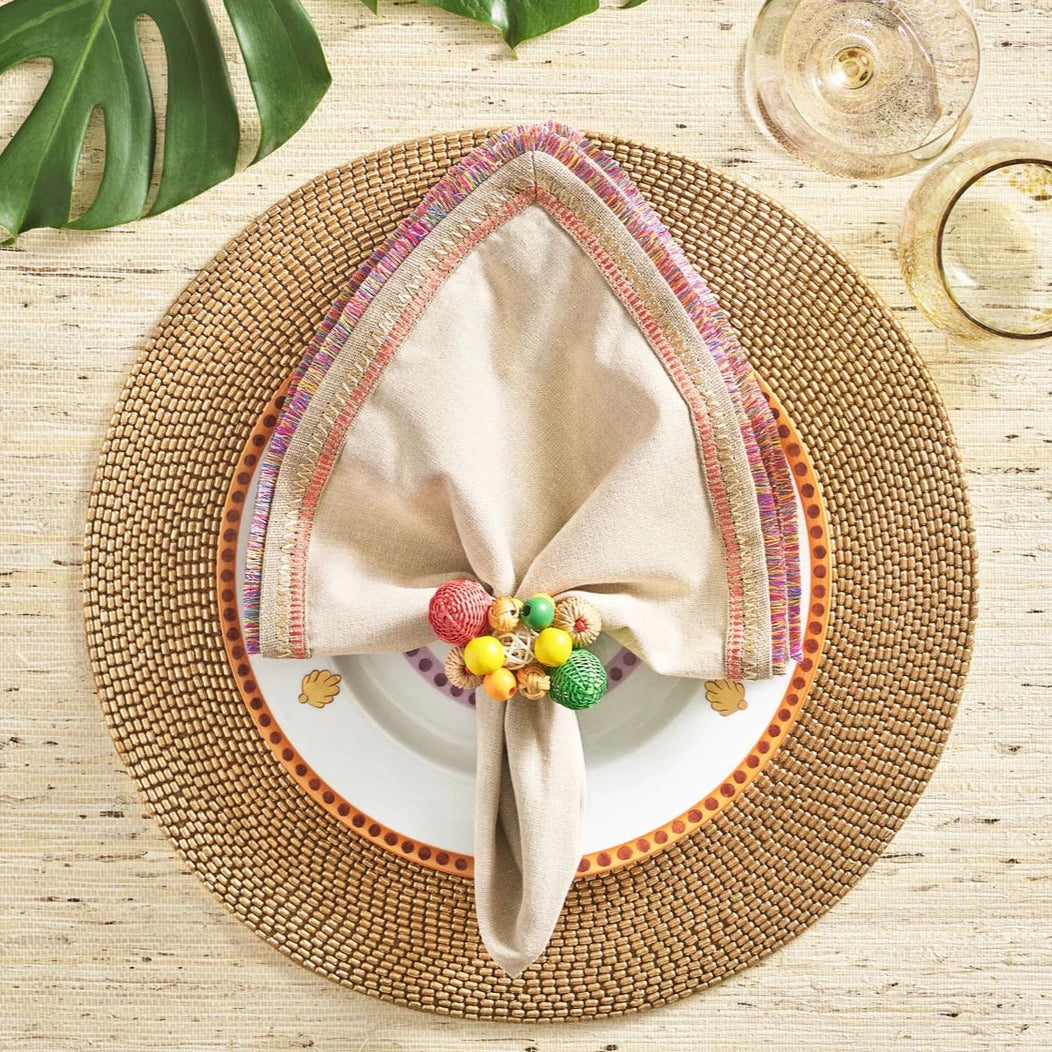 Java Napkin Ring in Natural & Yellow & Green - Set of 4