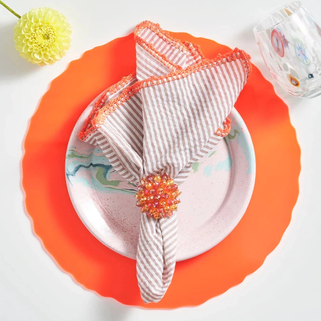 Zinnia Napkin Ring in Pink & Orange - Set of 4