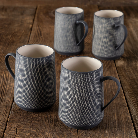 Black Crosshatch Mugs (Set of 4)