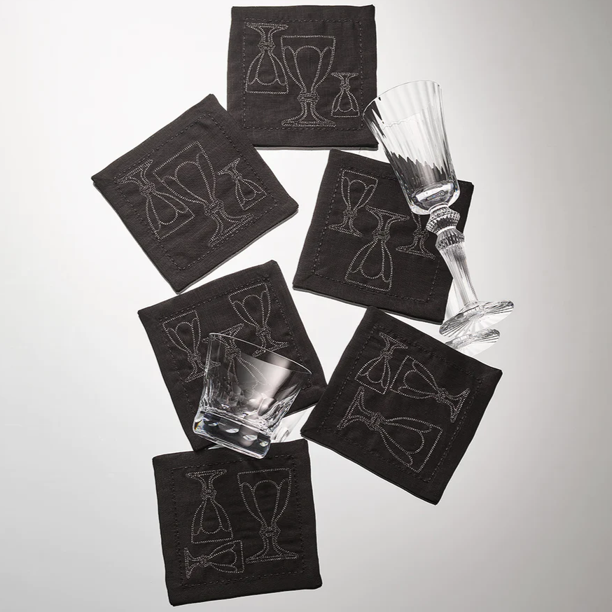 Harcourt Cocktail Napkin in Black & Gunmetal - Set of 6