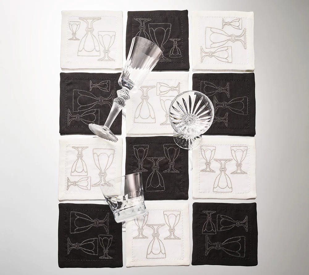 Harcourt Cocktail Napkin in Black & Gunmetal (Set of 6 in a Gift Box)