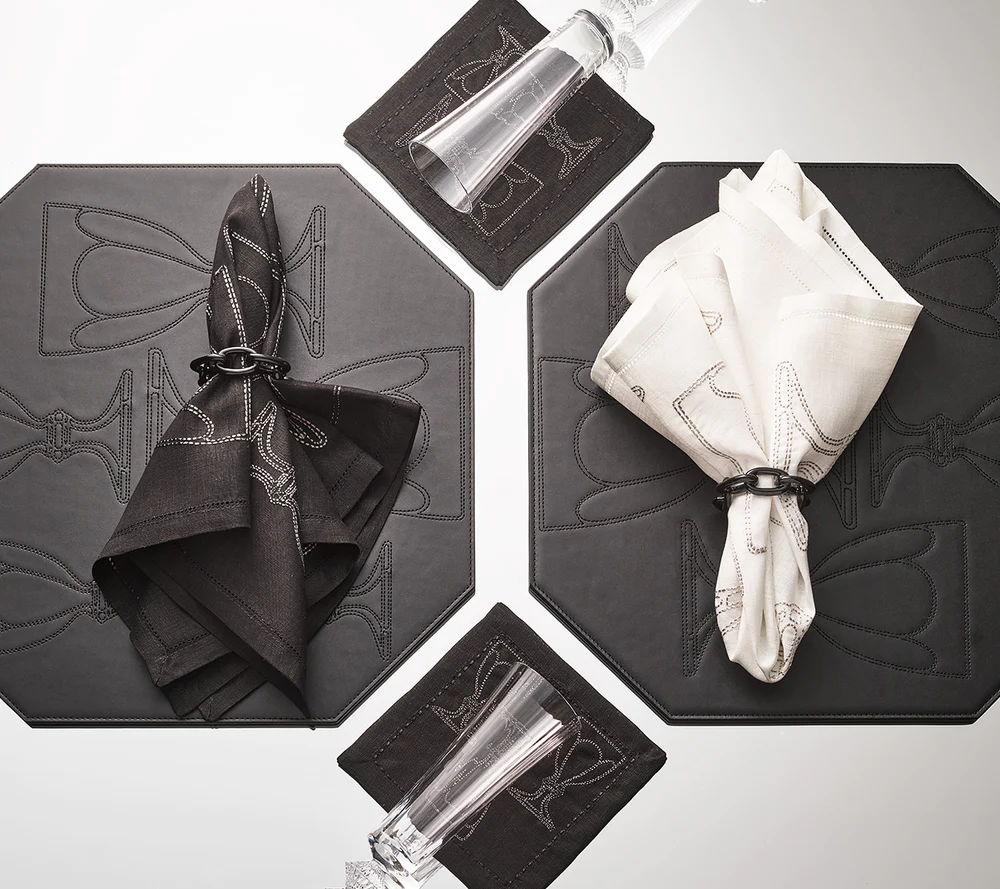 Harcourt Cocktail Napkin in Black & Gunmetal - Set of 6