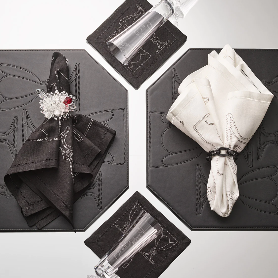 Harcourt Napkin in Black & Gunmetal (Set of 4 in a Gift Box)