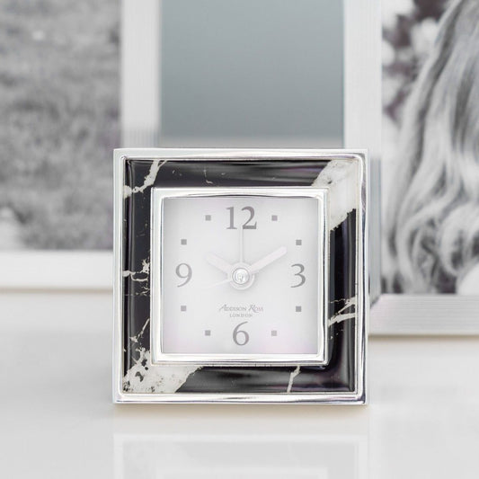 Black Marble Square Alarm Clock