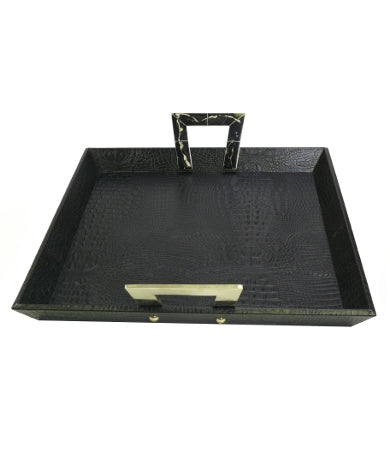 Square Leather Tray Stone Handle by Babel