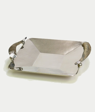 Square Metal Tray With Horn Handles