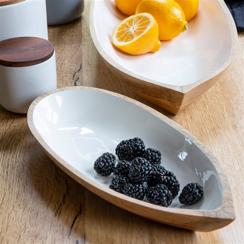 Madras Large Mango Wood & White Enamel Oval Dish - Large