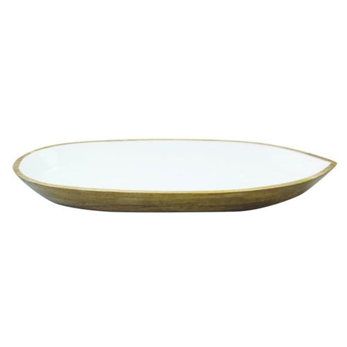 Madras Large Mango Wood & White Enamel Oval Dish - Large