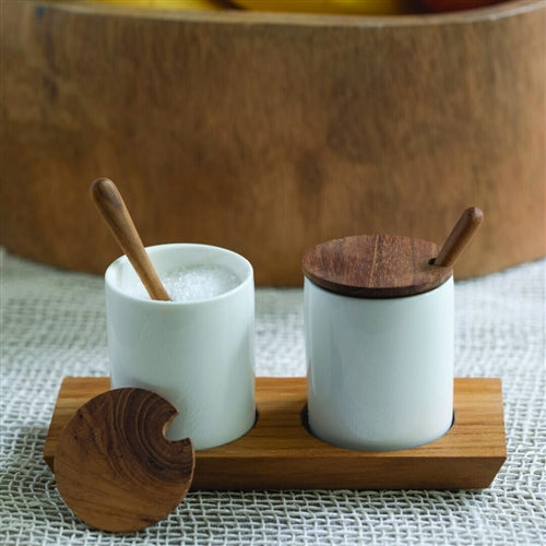 Ceramic Mini Cellars with Teak Tray