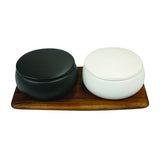 Black & White Stoneware Containers with Acacia Tray