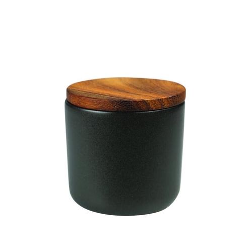 Black Stoneware Container with Acacia Lid Small