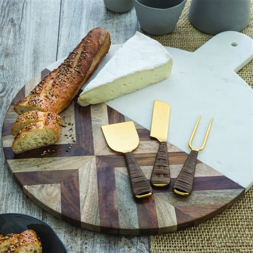 Extra Large White Marble & Wood Mosaic Round Board